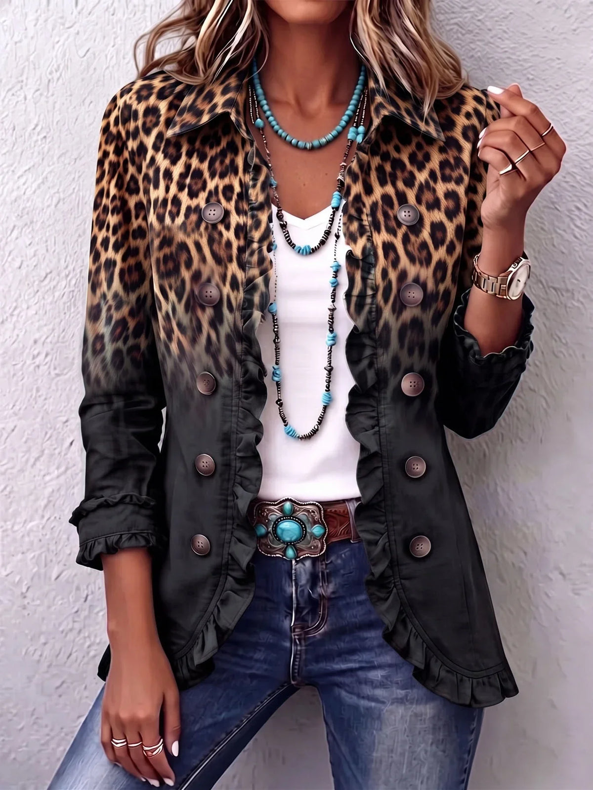 Esme Leopard Ruffle Blazer