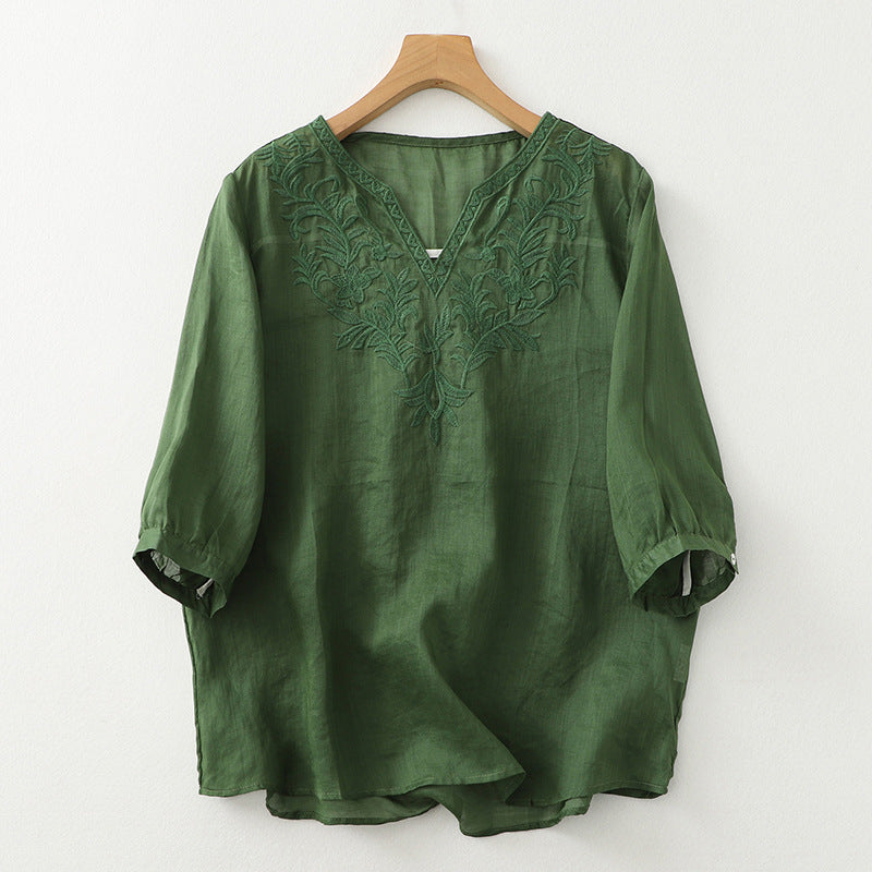 Sand Laurel Linen Blouse