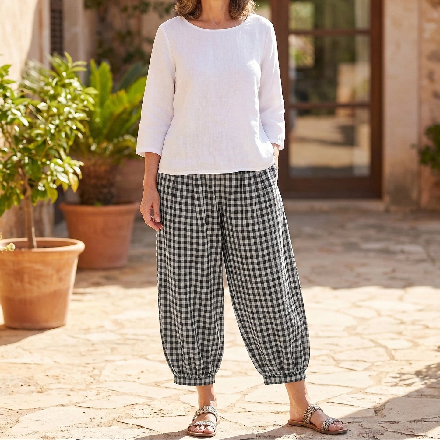 Flora Gingham Summer Linen Trousers