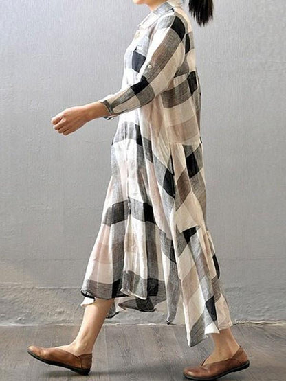 Elara Plaid Linen Dress