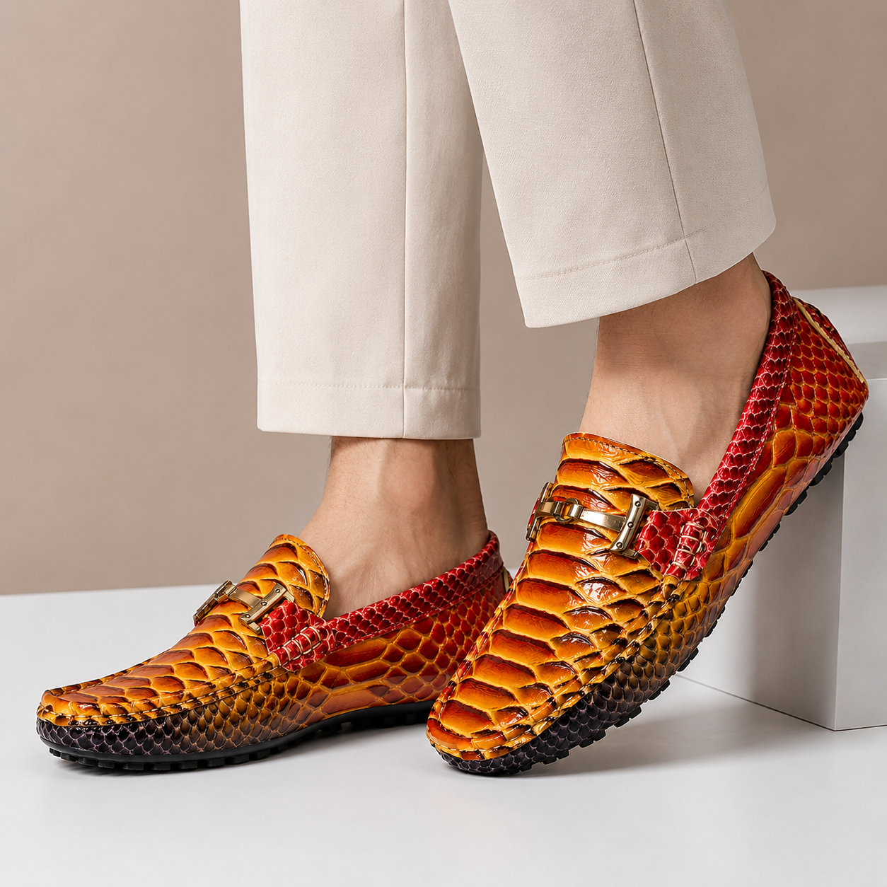 Enrico Embossed Leather Loafers