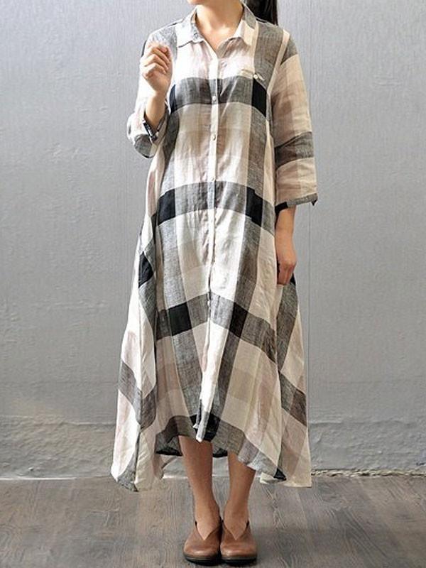 Elara Plaid Linen Dress