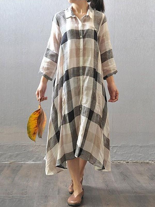 Elara Plaid Linen Dress