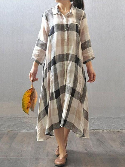 Elara Plaid Linen Dress