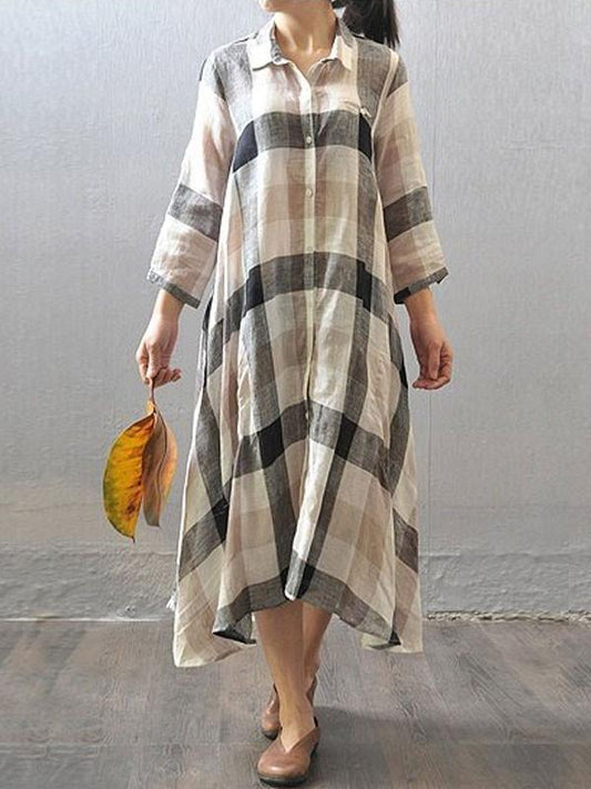 Elara Plaid Linen Dress