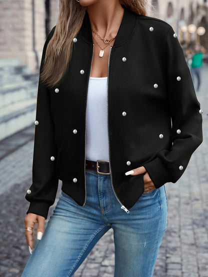 Beaded Zipper Bomber Jacket