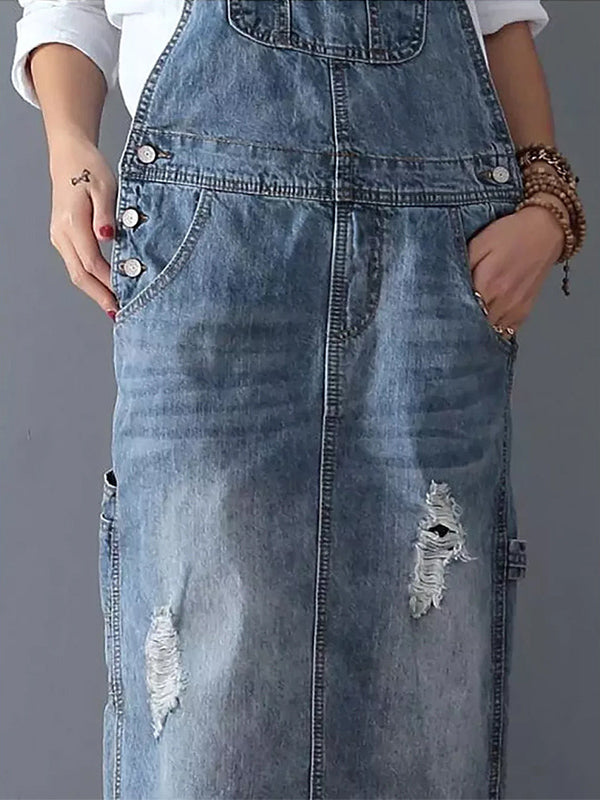 Harper Distressed Denim Overalls Dress