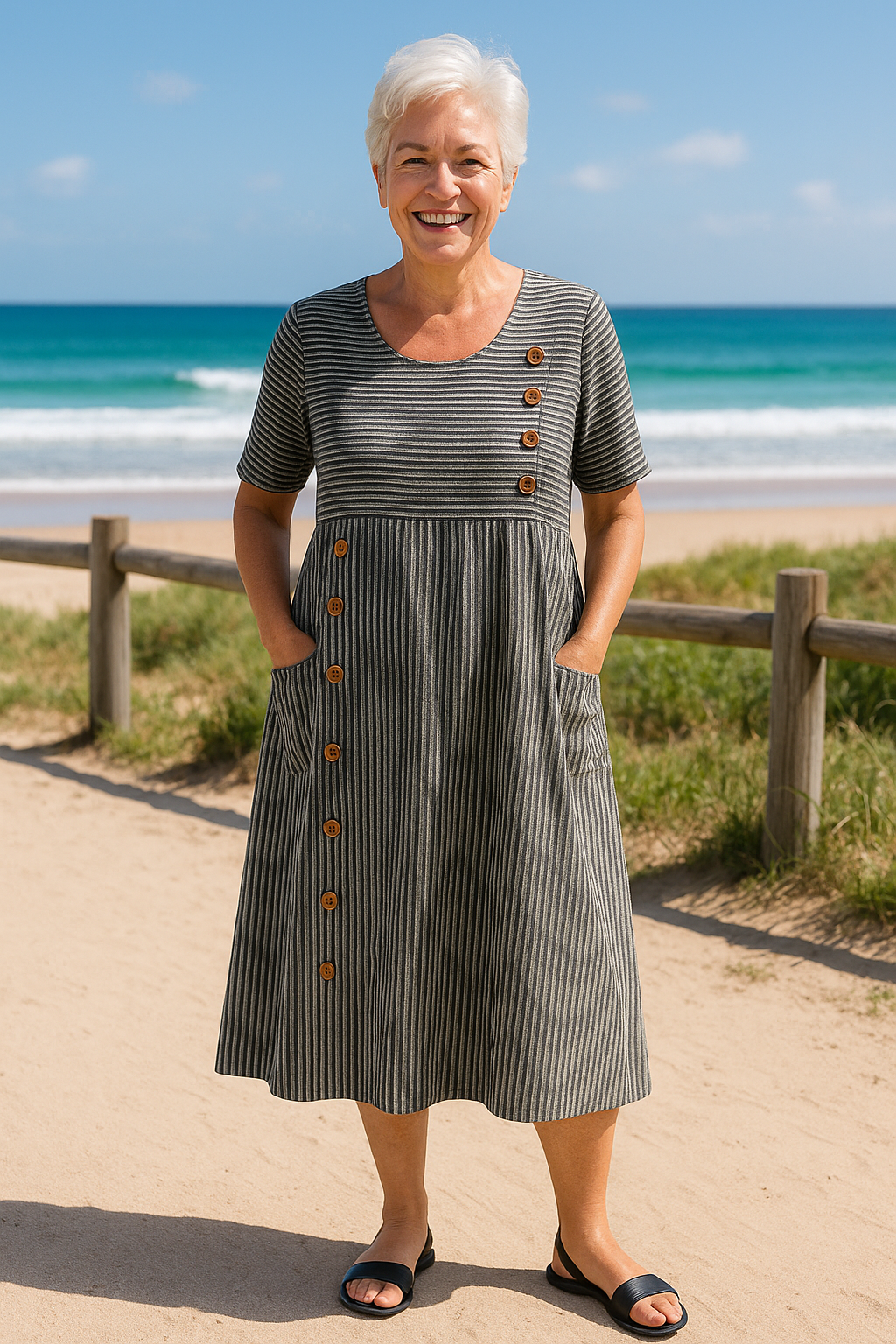Meadow Striped Button Dress