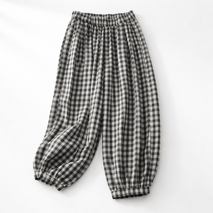 Flora Gingham Summer Linen Trousers