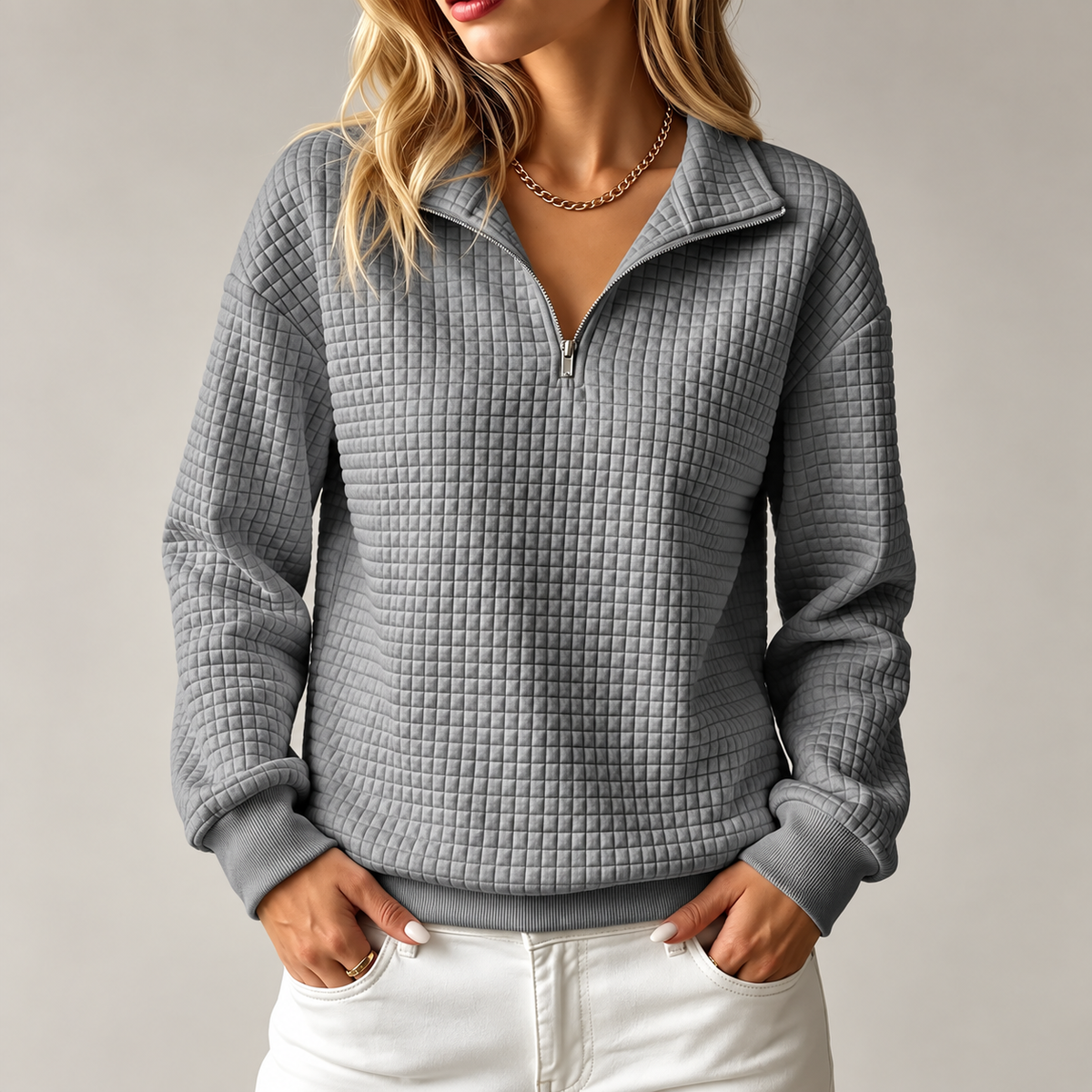 Maeve Waffle-Knit Quarter-Zip