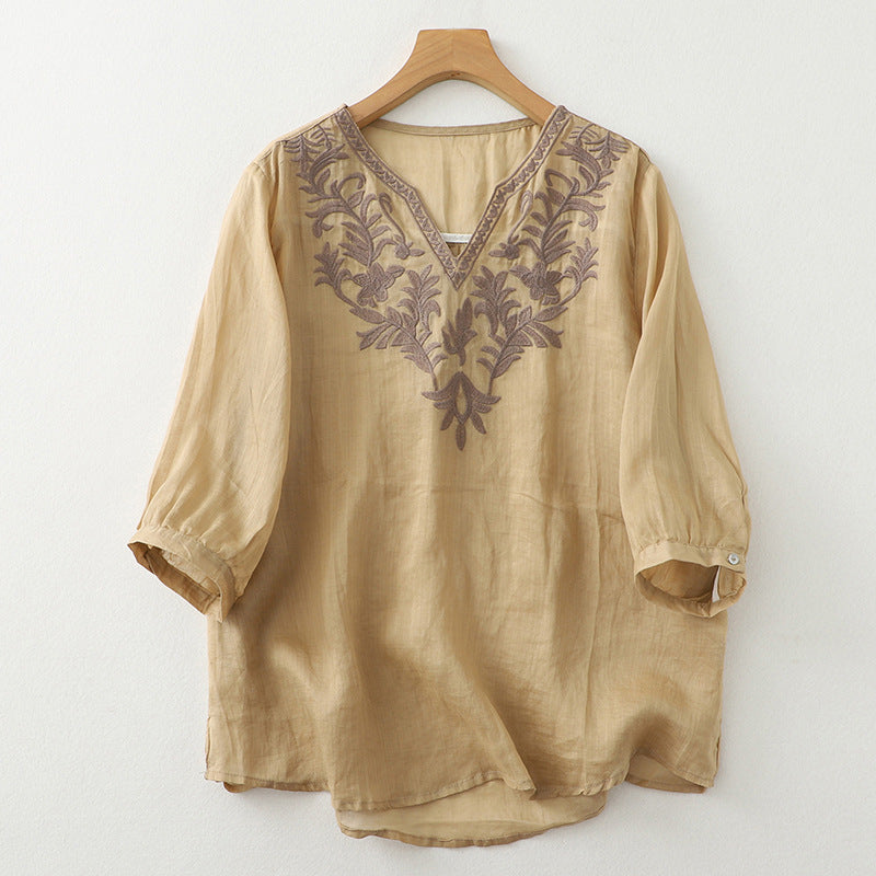 Sand Laurel Linen Blouse