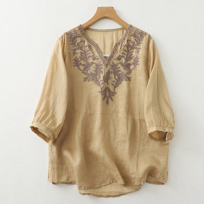 Sand Laurel Linen Blouse