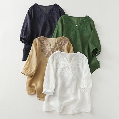 Sand Laurel Linen Blouse