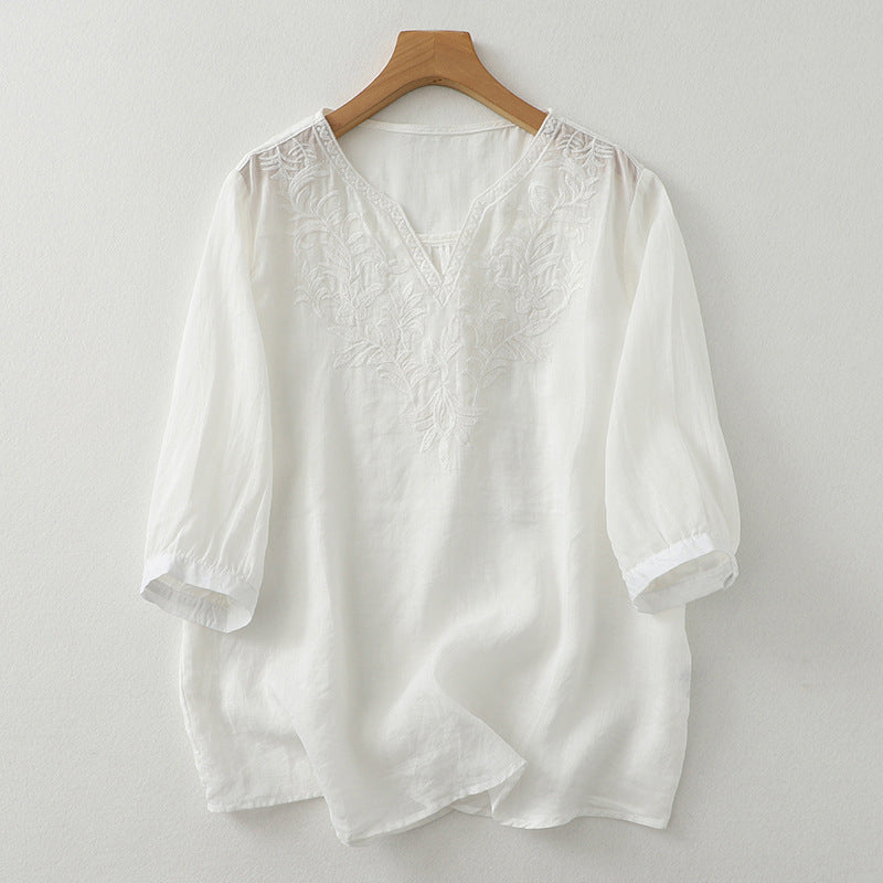 Sand Laurel Linen Blouse