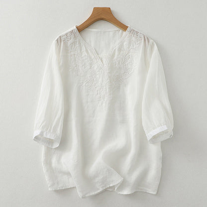 Sand Laurel Linen Blouse