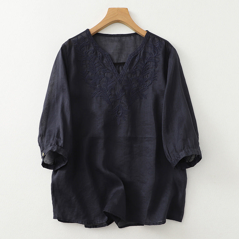 Sand Laurel Linen Blouse