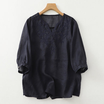 Sand Laurel Linen Blouse