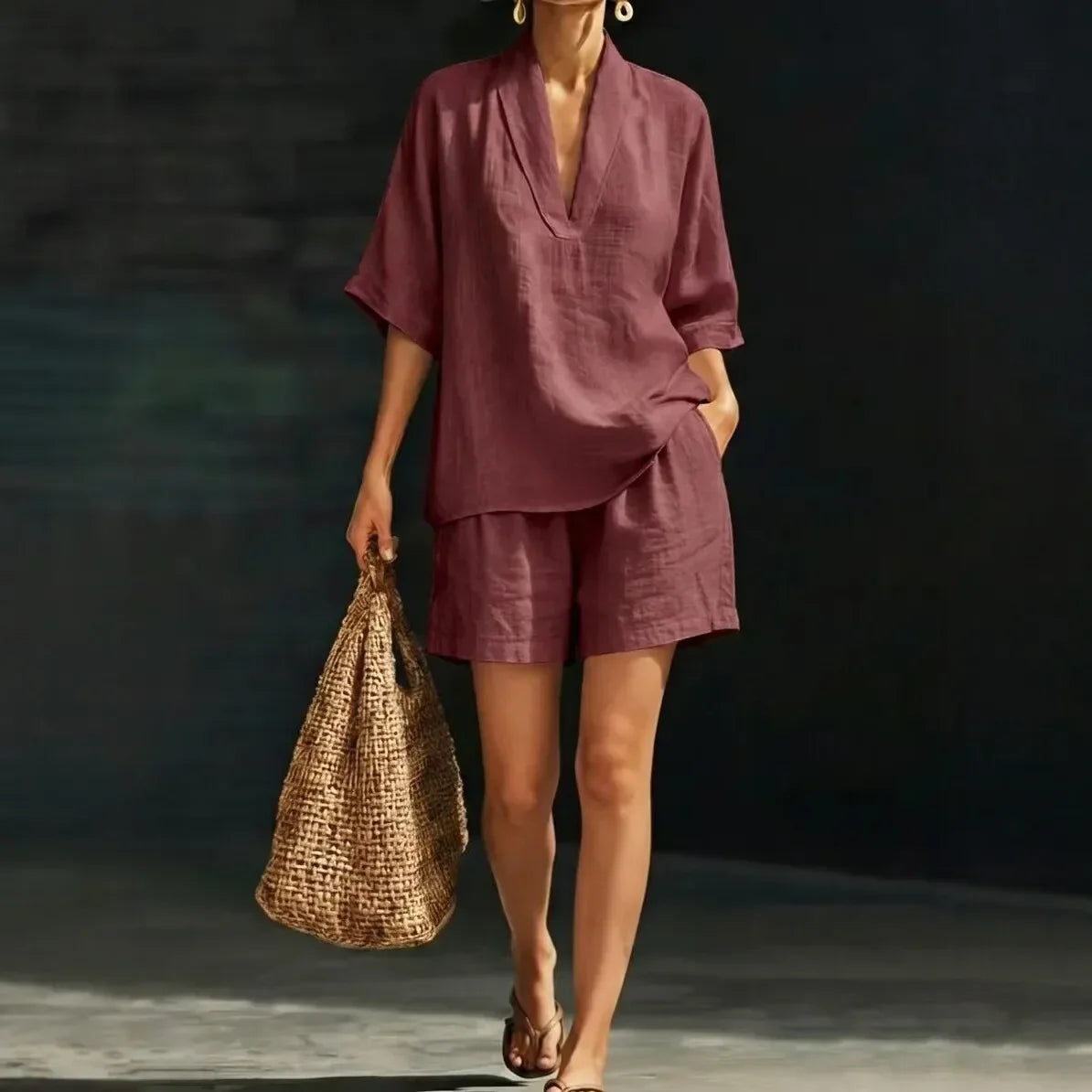 Celeste Linen V-Neck Set
