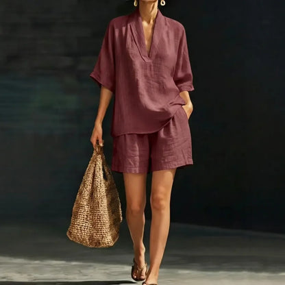 Celeste Linen V-Neck Set