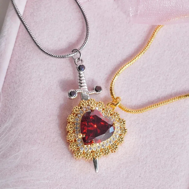 Heart and Sword Couple Necklace