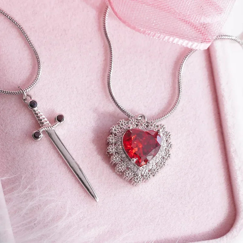 Heart and Sword Couple Necklace