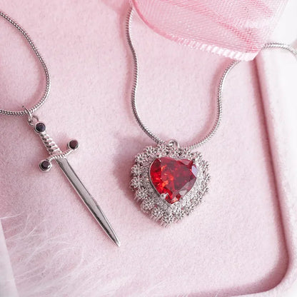 Heart and Sword Couple Necklace