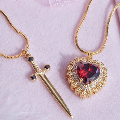 Heart and Sword Couple Necklace