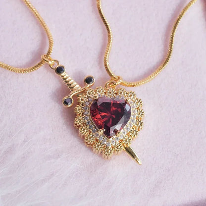 Heart and Sword Couple Necklace