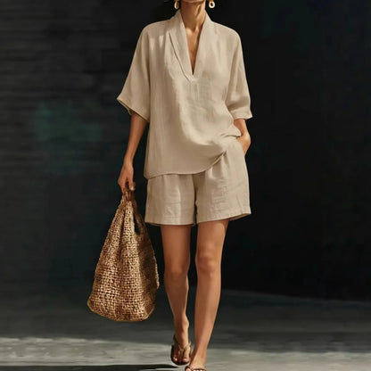 Celeste Linen V-Neck Set