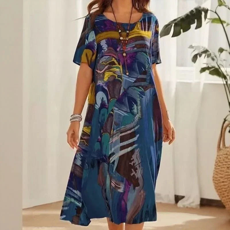 Saffron Abstract Print Midi Dress
