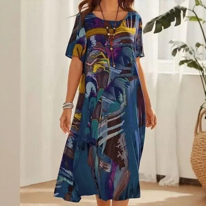 Indigo Abstract Brushstroke Dress