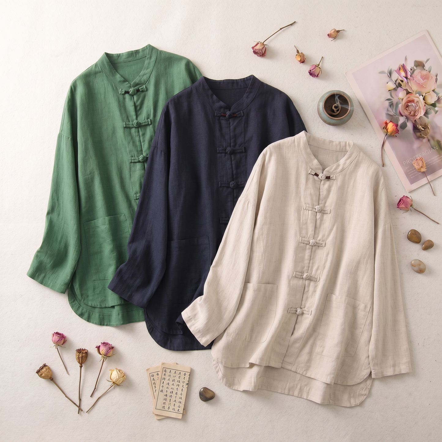 Mei Frog Button Linen Blouse