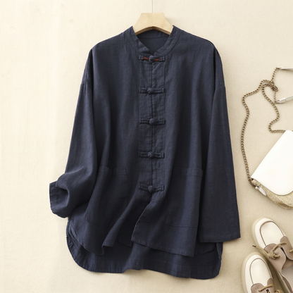 Mei Frog Button Linen Blouse