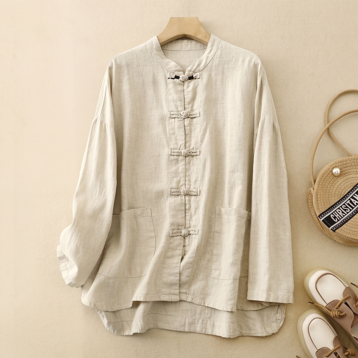 Mei Frog Button Linen Blouse