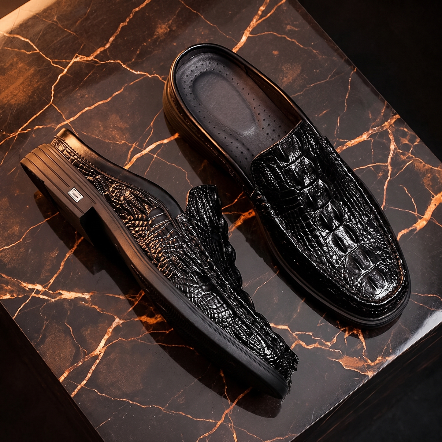 Salvatore Croc Embossed Mules