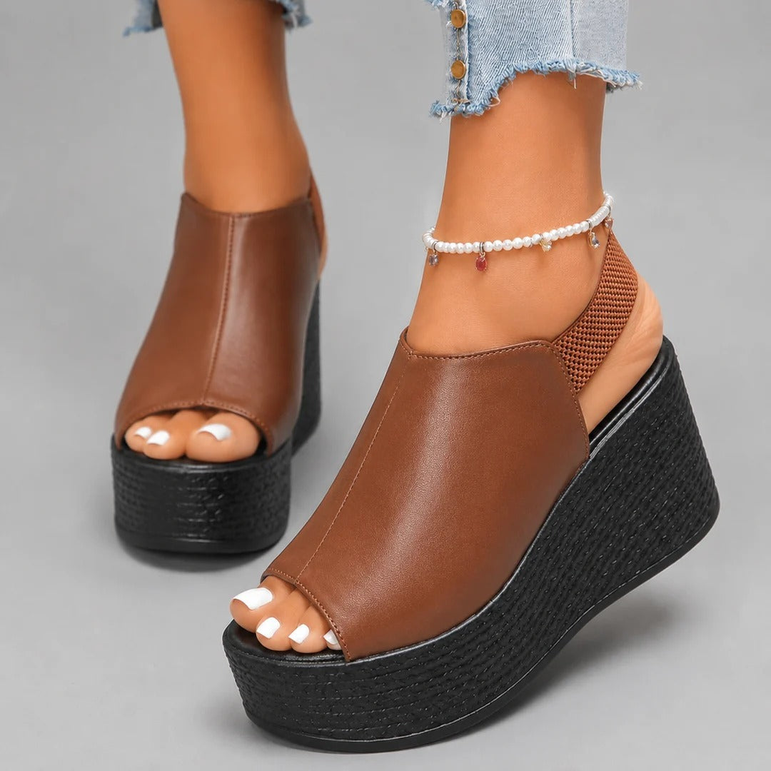 Delphine Leather Wedge Sandals