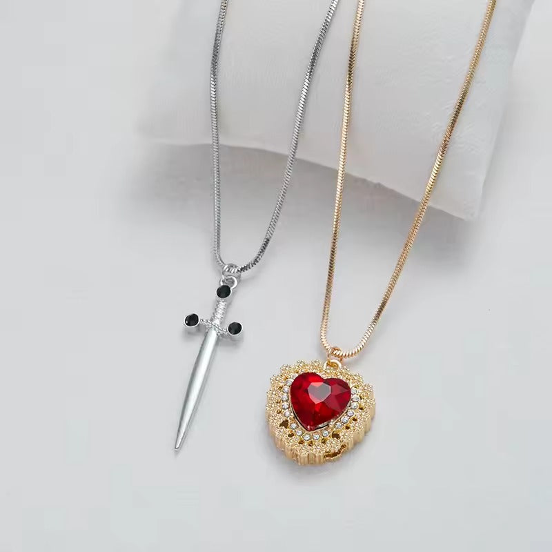 Heart and Sword Couple Necklace