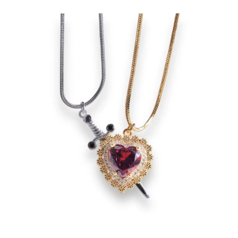 Heart and Sword Couple Necklace