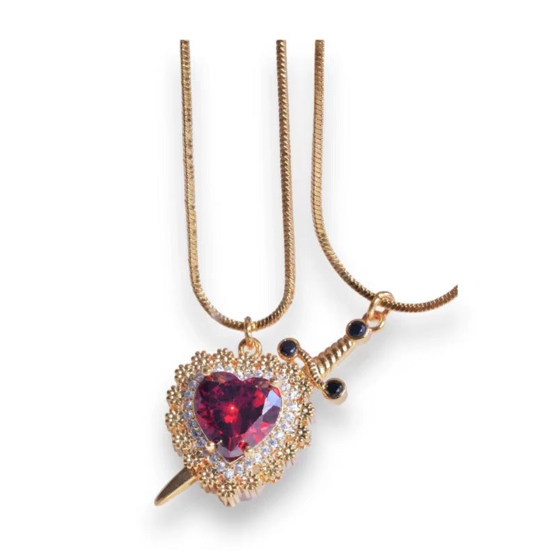 Heart and Sword Couple Necklace