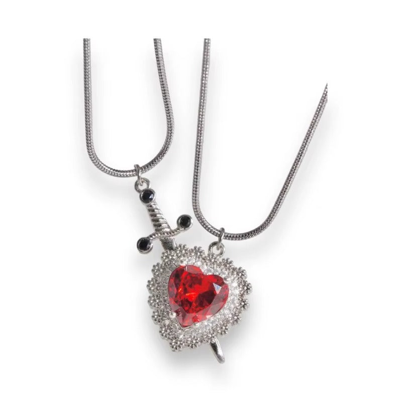 Heart and Sword Couple Necklace