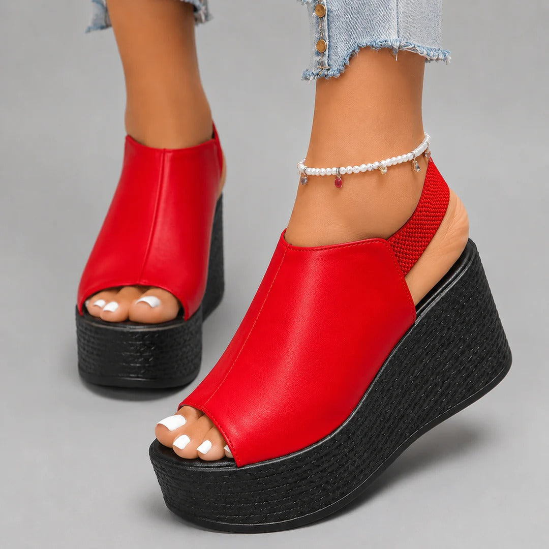 Delphine Leather Wedge Sandals