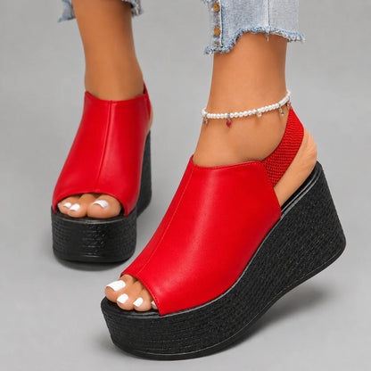 Delphine Leather Wedge Sandals