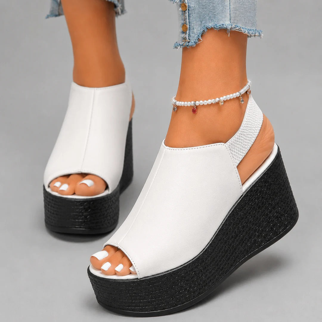 Delphine Leather Wedge Sandals