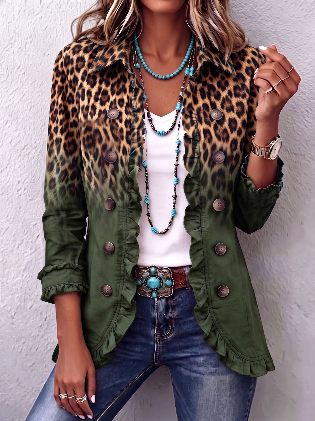 Esme Leopard Ruffle Blazer
