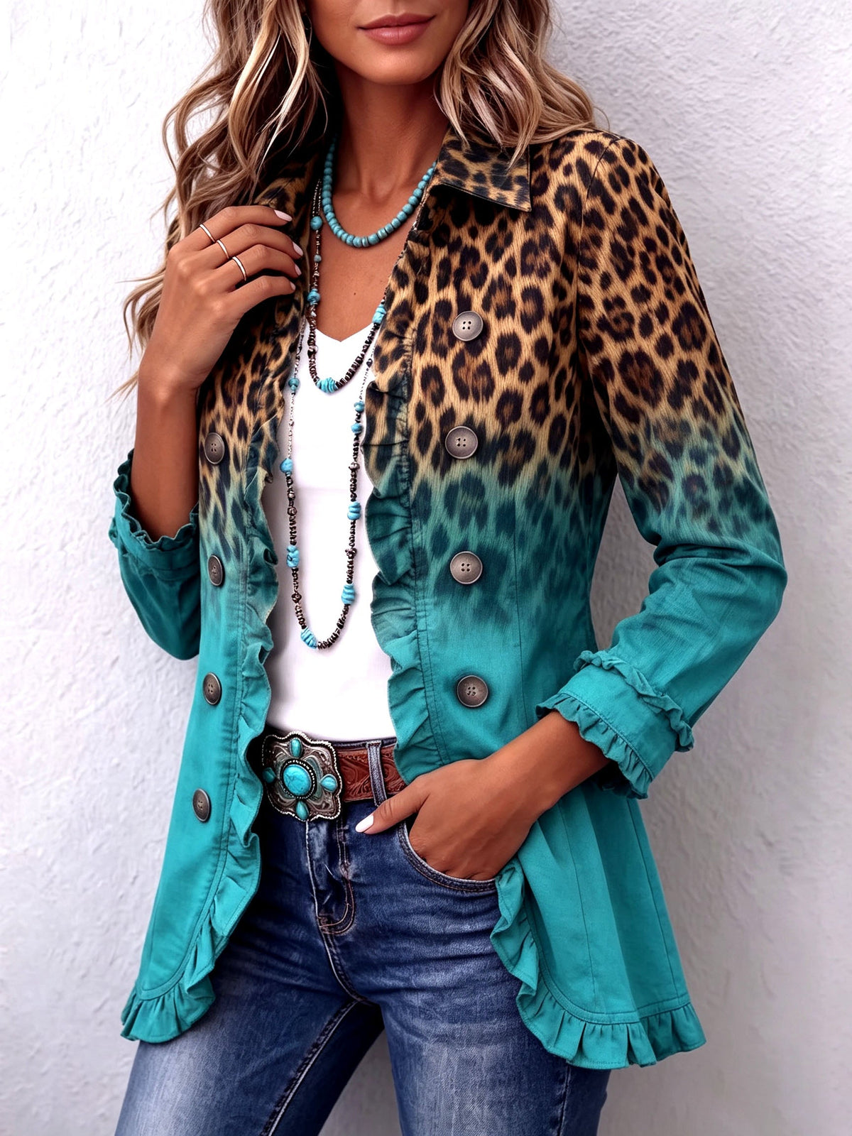 Esme Leopard Ruffle Blazer