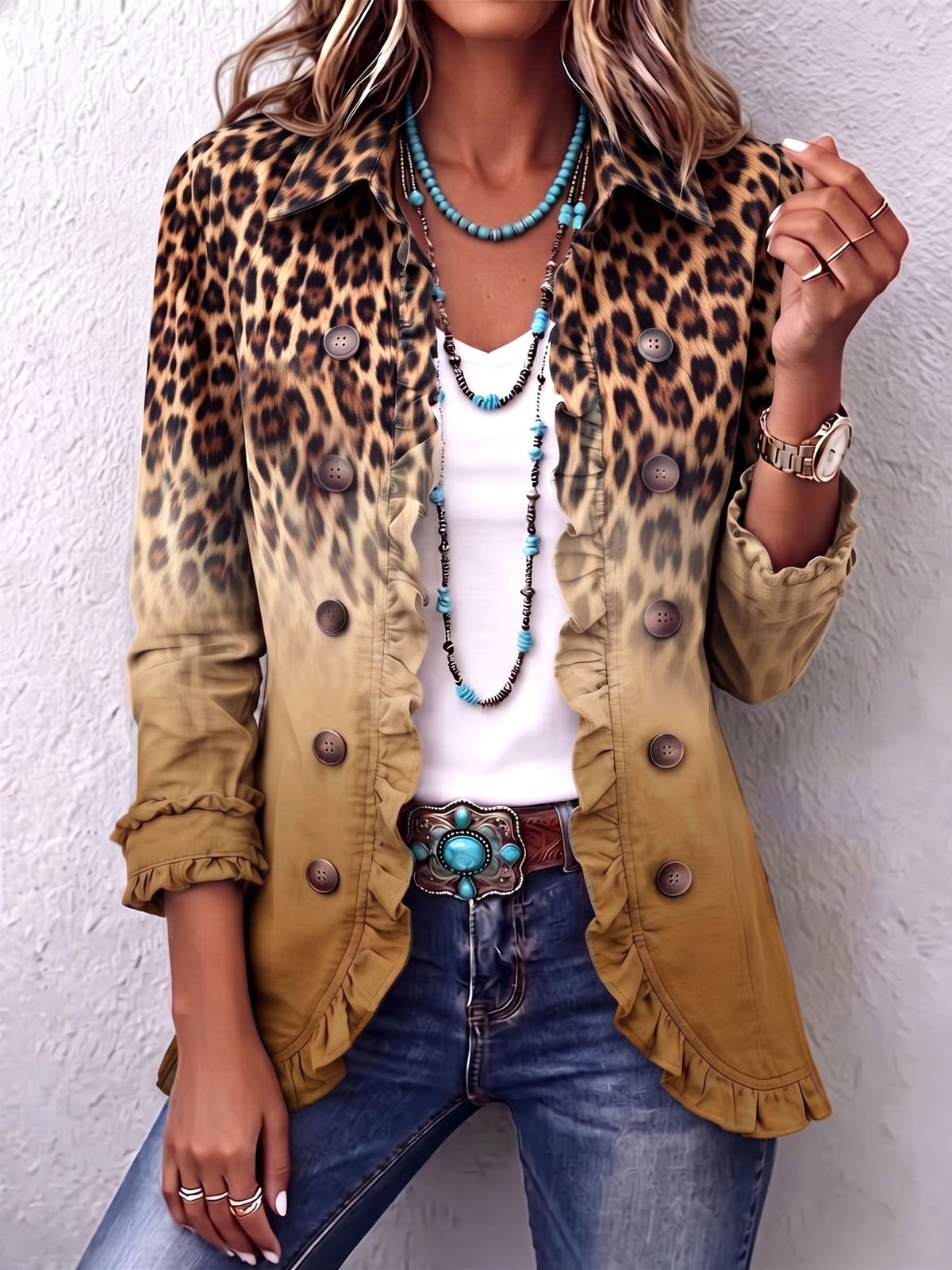 Esme Leopard Ruffle Blazer