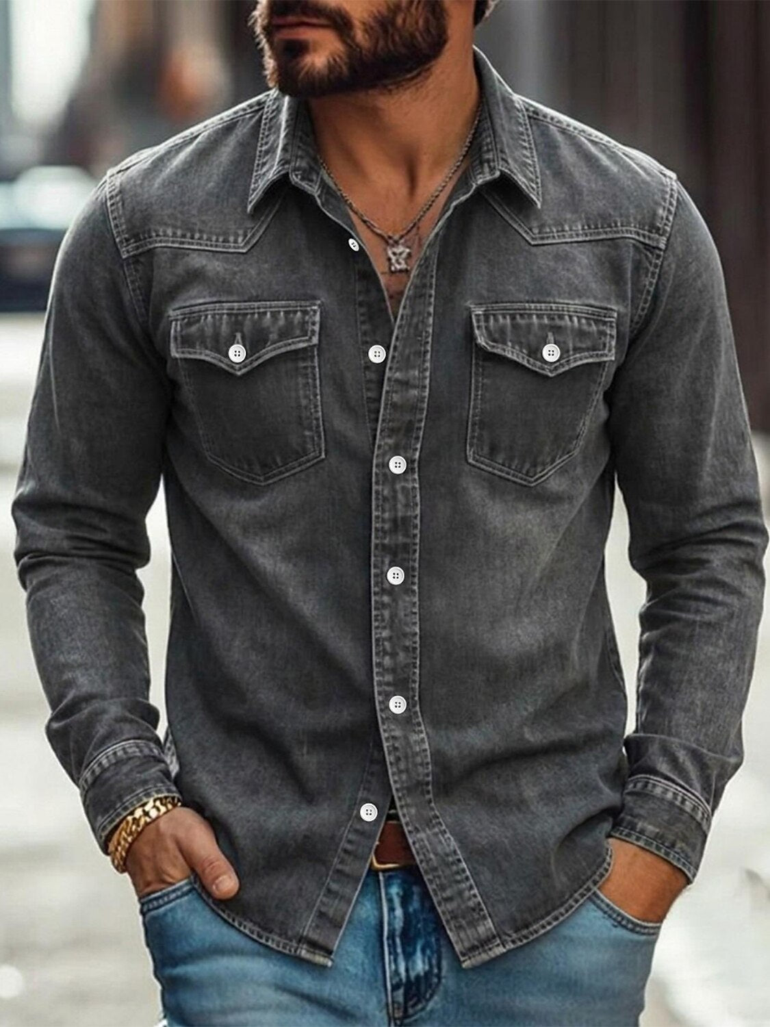 Wade Washed Denim Work Shirt