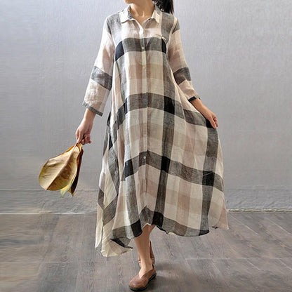Elara Plaid Linen Dress