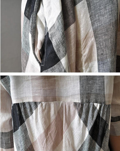 Elara Plaid Linen Dress